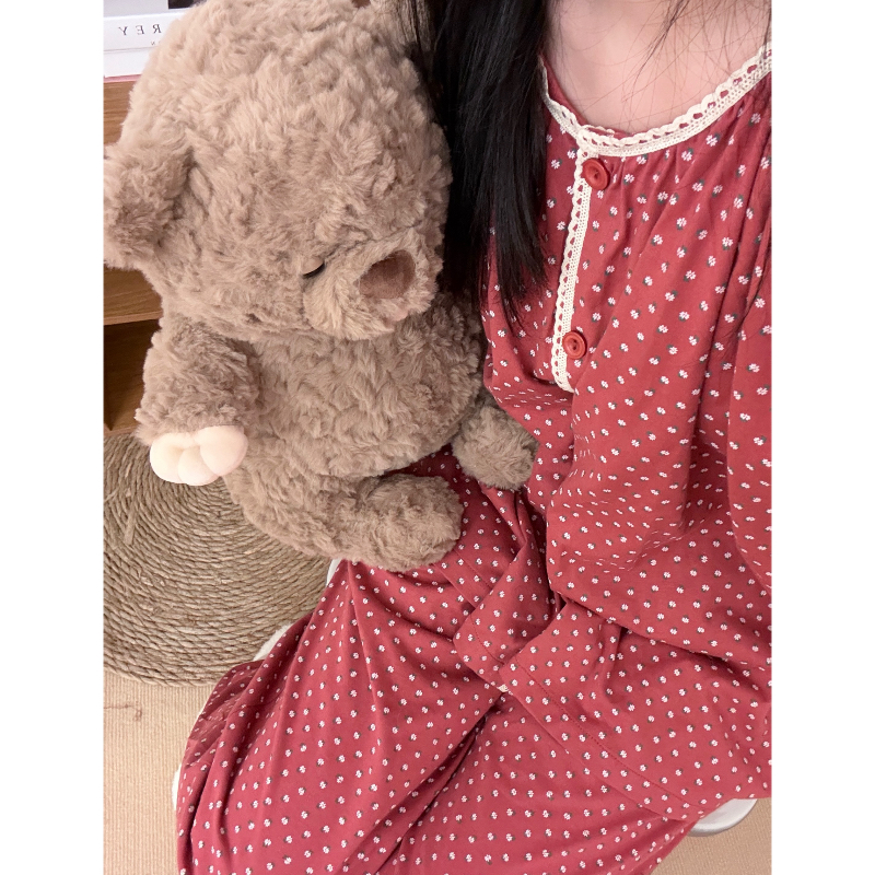 小羊家纯棉【碎花套装】春秋宽松过年新年本命年红色睡衣女家居服