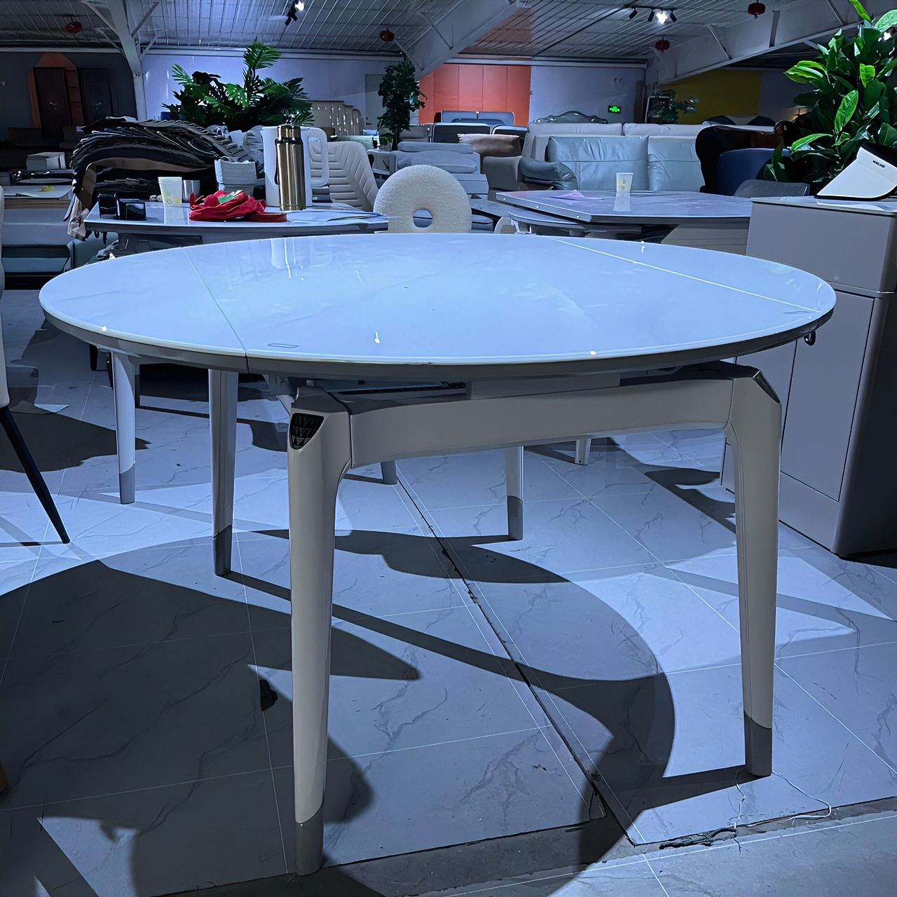 【新疆包邮】微晶石餐厅钢轨自吸多功能两用可长可圆家用餐桌轻奢