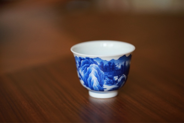 片云晚谷窑山水铃铛杯