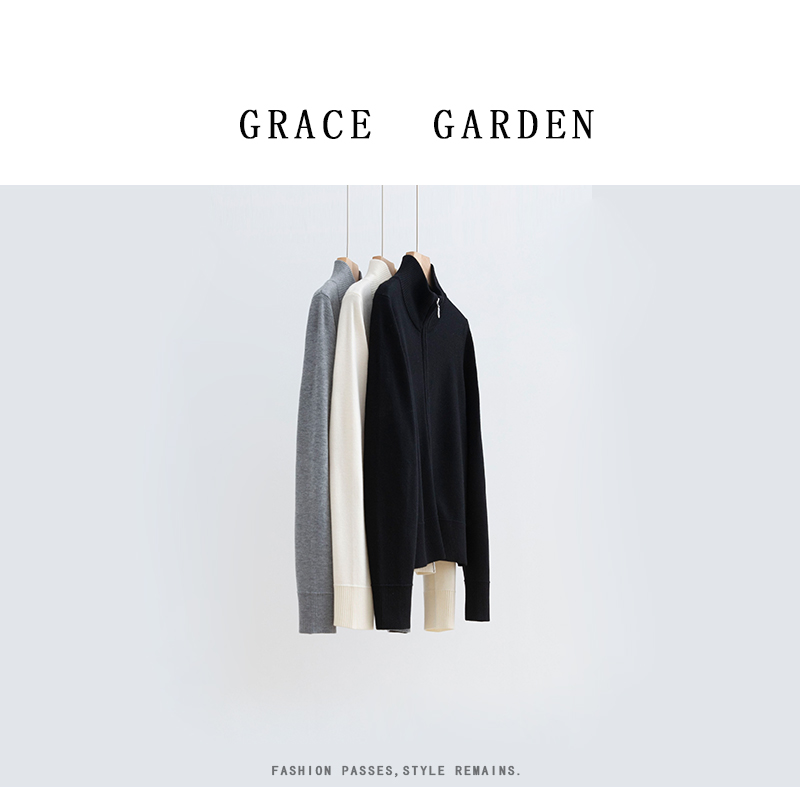 GRACE GARDEN【L*P！430g+】立领百搭收腰拉链针织开衫ZZS4J3023