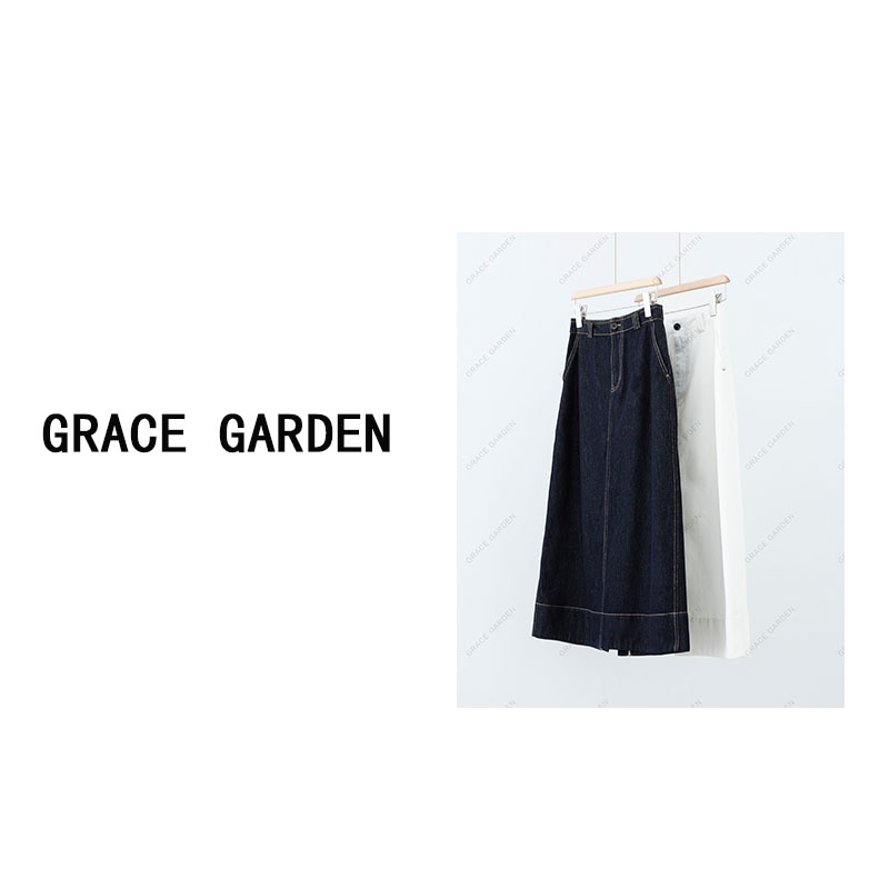 GRACE GARDEN【明线牛仔裙！】高腰休闲A字牛仔半身裙YQ4C0262