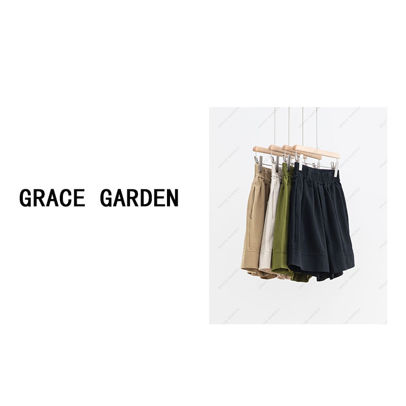GRACE GARDEN【花苞短裤！】松紧高腰通勤阔腿短裤XXK4E0811