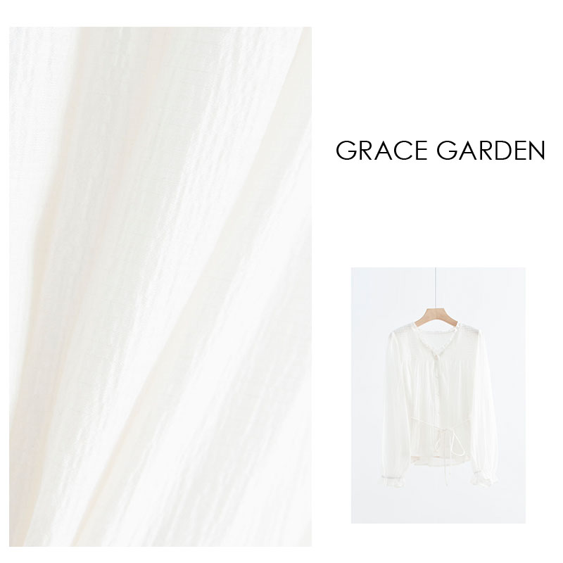 GRACE GARDEN 【雪媚娘！】木耳V领法式打揽设计长袖衬衫NCY3G0860