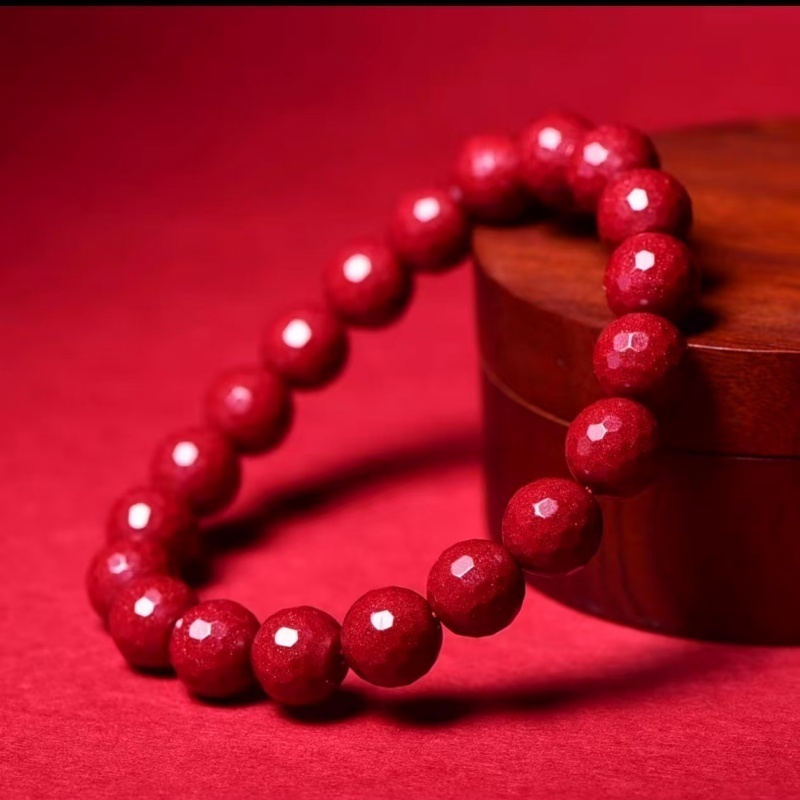 含辰砂工艺品高含量紫金砂朱砂菱形珠女士手链手串