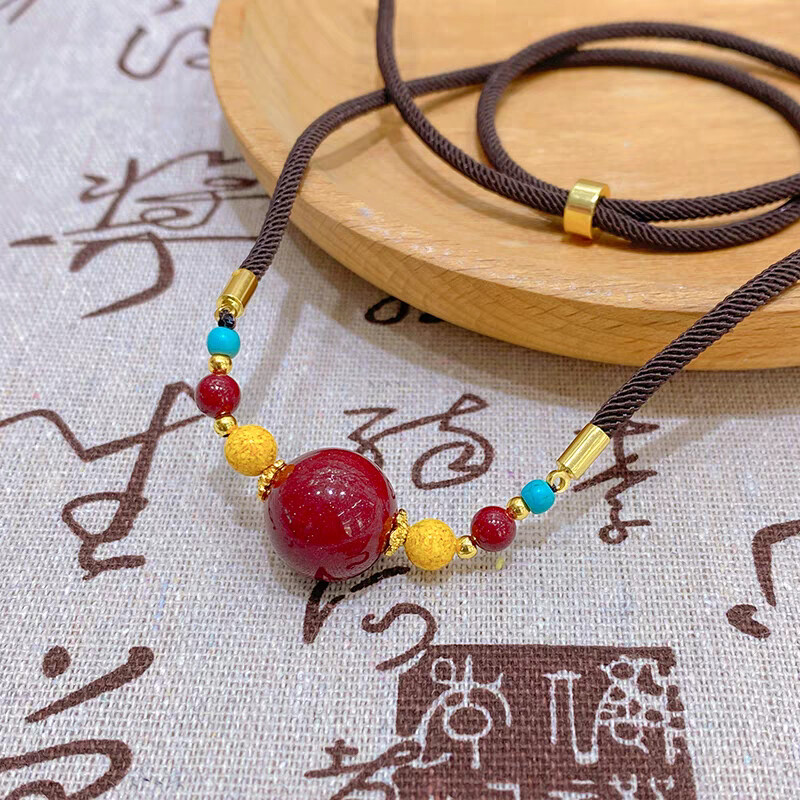 含辰砂工艺品高含量紫金砂朱砂大颗粒转运珠锁骨链项链