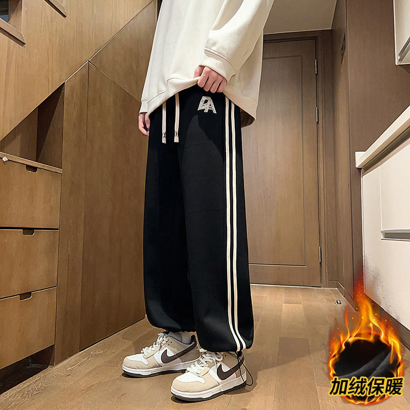 秋冬装宽松长裤子男孩13岁青少年14帅气运动裤15大童加绒加厚卫裤