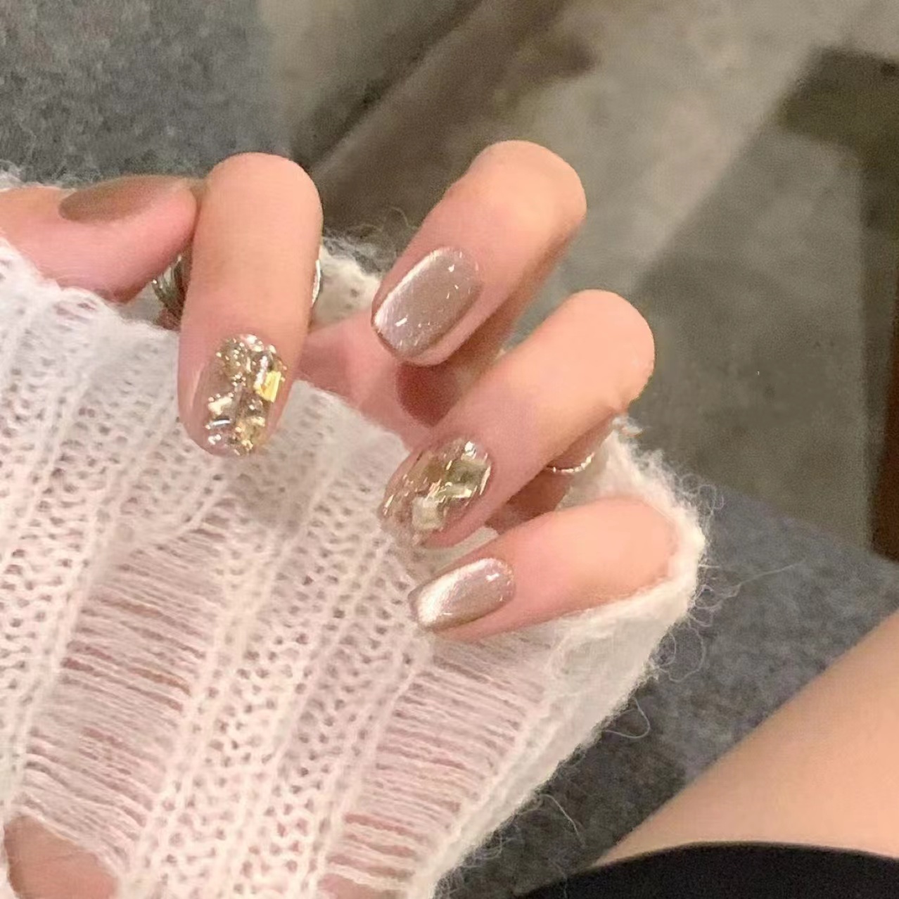 （粉丝团福利）手工香槟猫眼满钻美甲可拆卸指甲贴片（24片装）全尺码