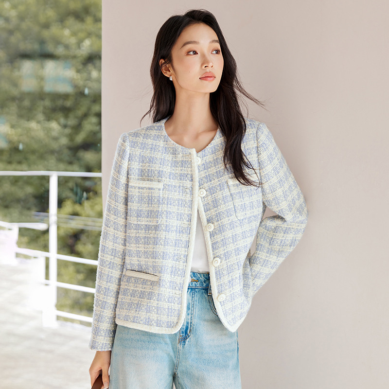 IC 优雅知性格子设计甜美上衣通勤气质精致女外套IC66A2127