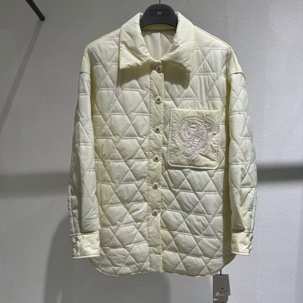 YIYAN艺燕-衬衫式菱形格雪丽棉棉衣