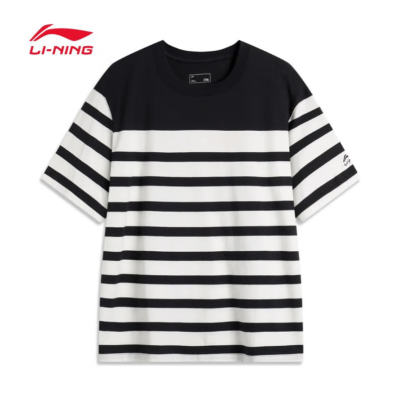 （直播）李宁T恤2024夏季新款条纹纯棉圆领运动男士套头衫AHSU299