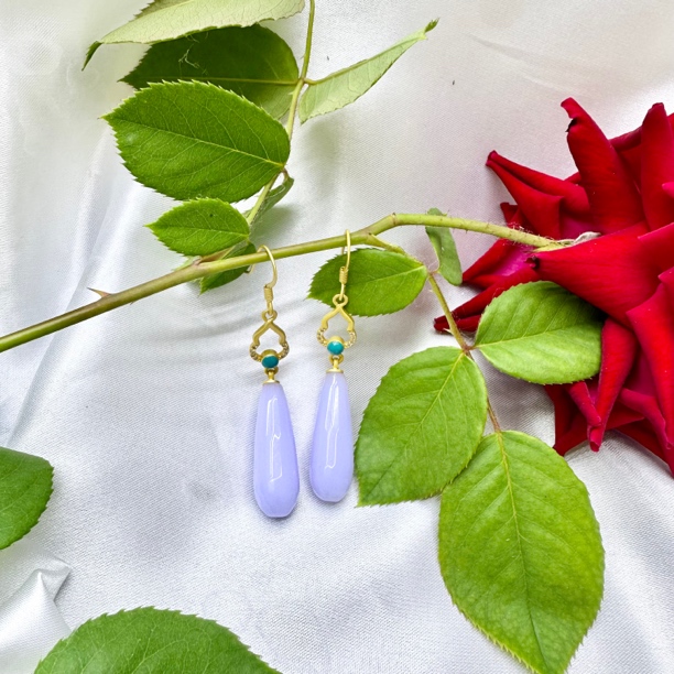 铜合金珐琅耳饰 淡紫色水滴耳坠女款925银耳钩轻奢新中式复古196
