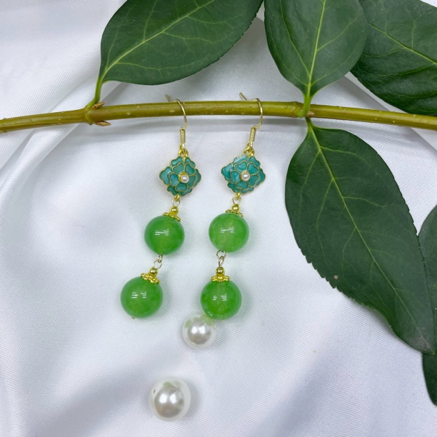 冰阳绿色女款耳坠长款耳钩民族风耳环百搭手工复古19