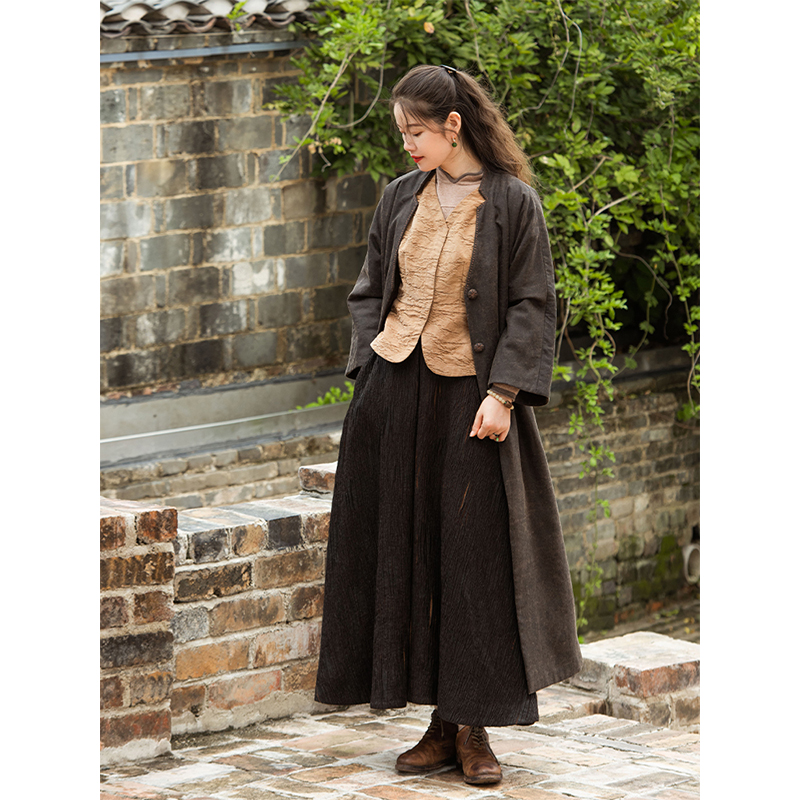 蘭襟【门前】冠乐绉香云纱夹衬半身裙大摆裙复古百搭气质半身裙国风