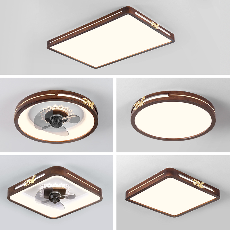 新中式实木客厅卧室吸顶灯禅意创意新款别墅家用书房主卧风扇灯饰