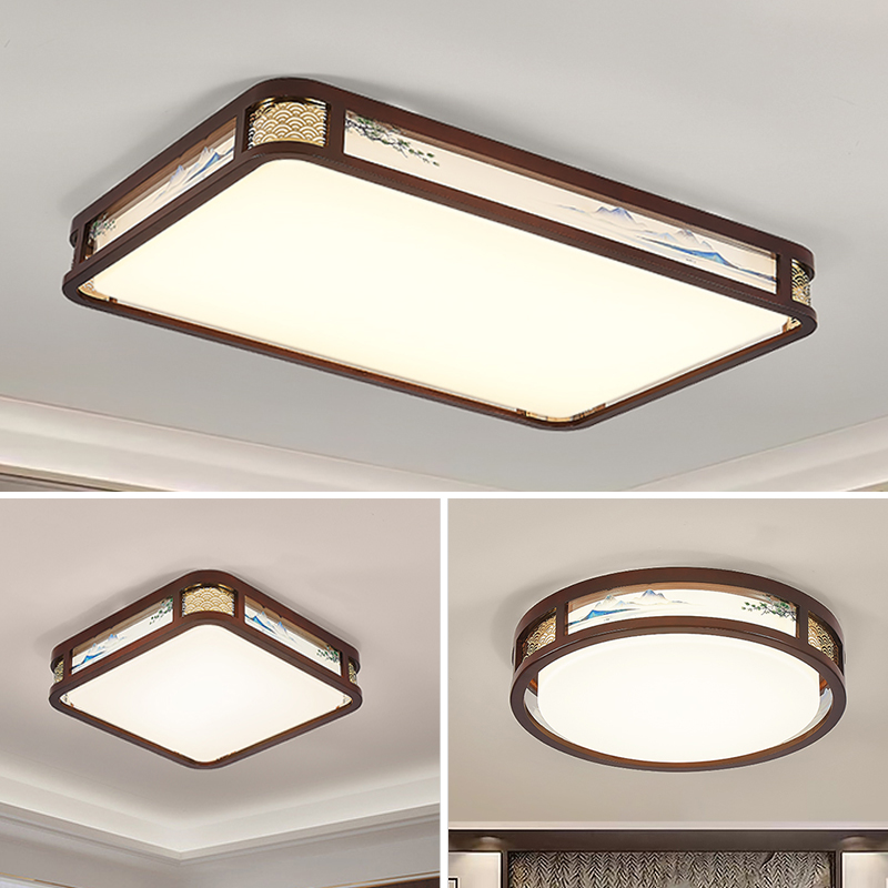 【厂家直销】新中式金丝檀木吸顶灯客厅卧室国山水纹禅意家用灯具