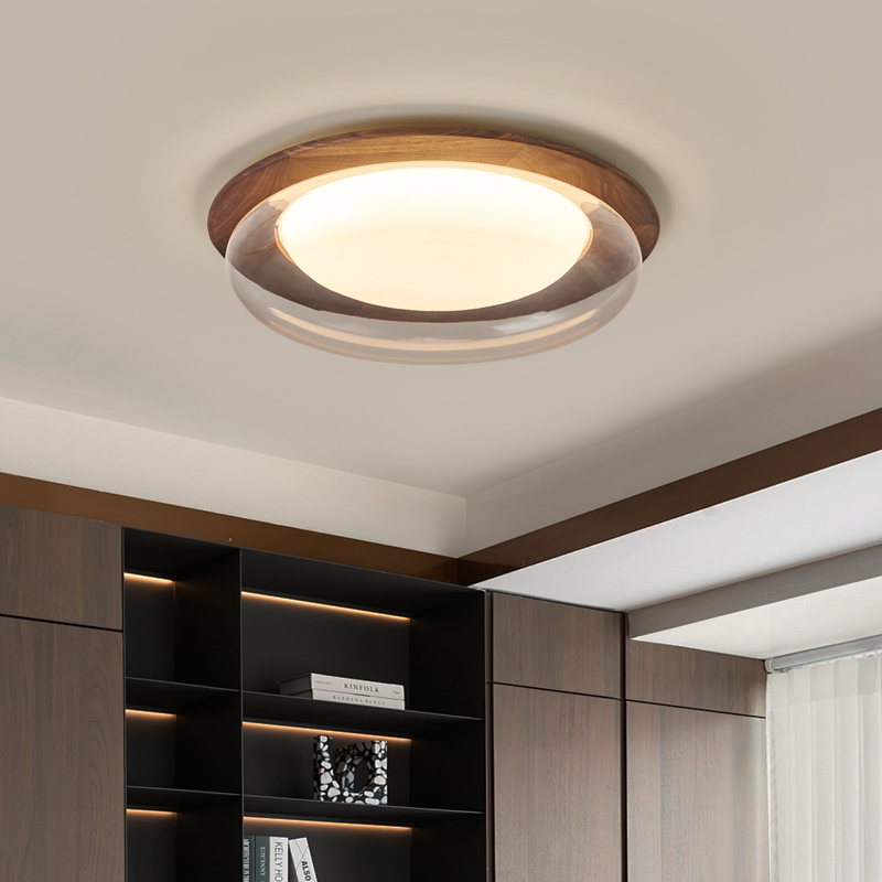 黑胡桃实木简约卧室灯新款鹅卵石中古书房主卧护眼吸顶灯