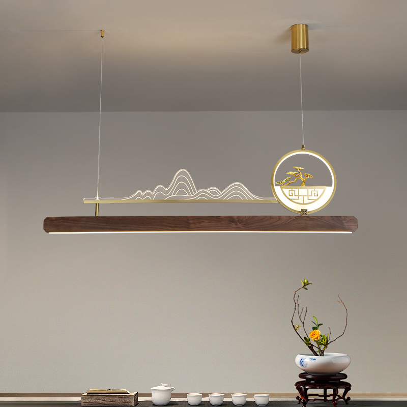 新款全铜新中式餐厅吊灯简约现代客厅茶室中国风别墅长形餐厅灯具