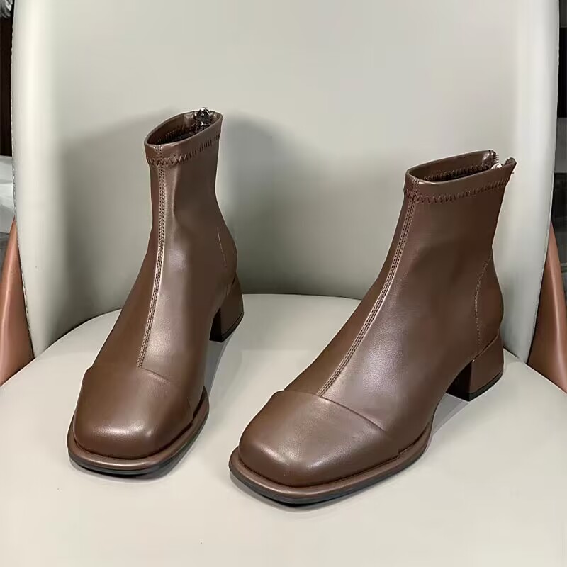 2153新品女靴舒适平底短靴潮款马丁靴百搭短筒靴网红烟管靴