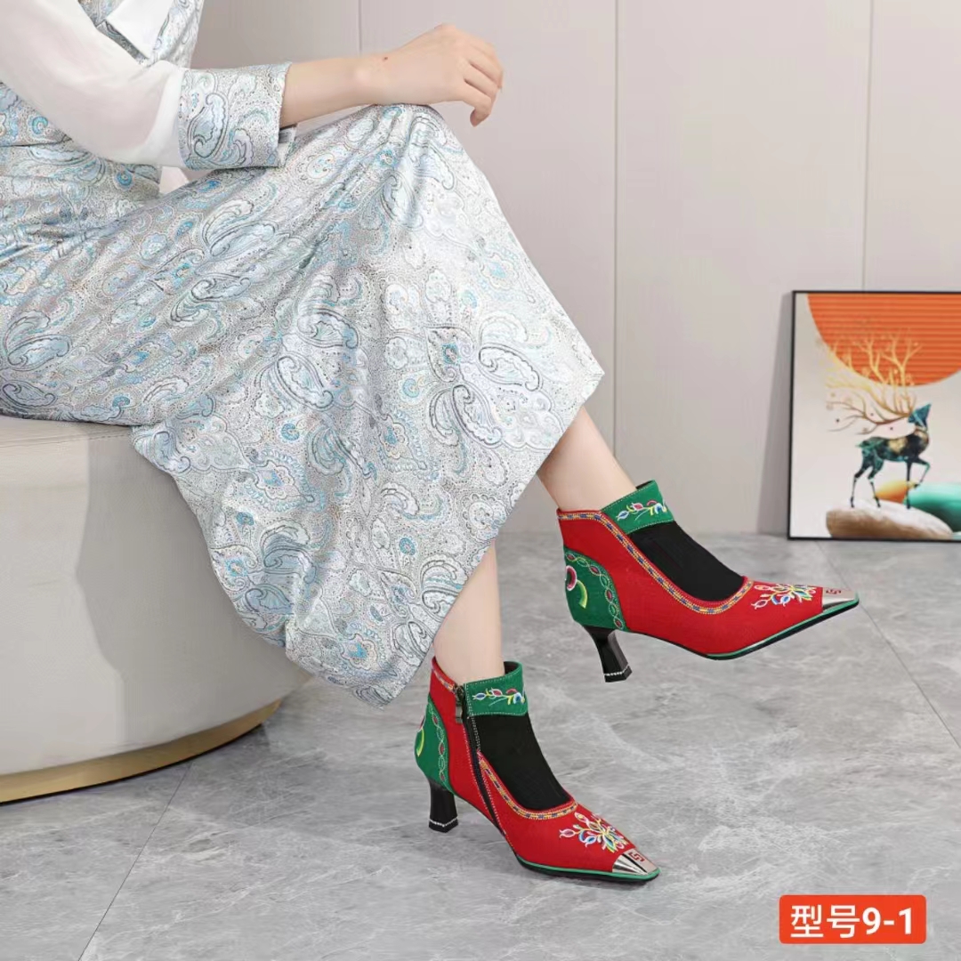 9-1藏式松巴拉姆绣花鞋藏族舞蹈靴子高跟鞋搭配藏装青海西藏包邮