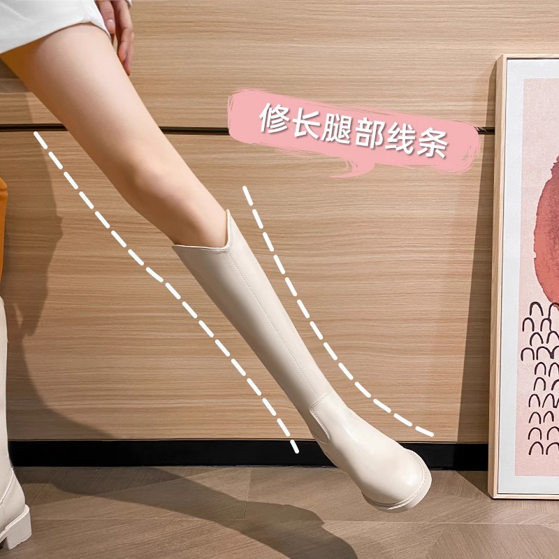 酷林森琪米白色长筒靴女矮小个子口显瘦内增高长靴女年新款冬加绒