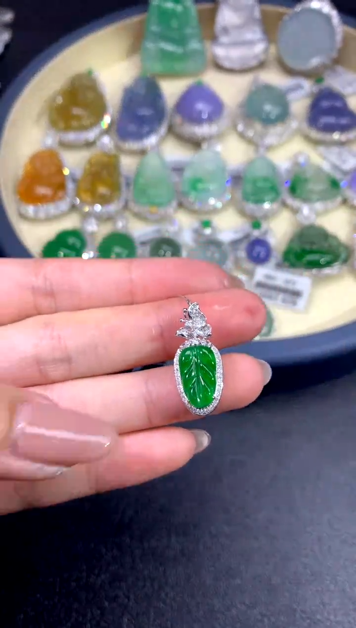 【闪购商品】翡翠吊坠(不含链)18K金镶嵌20-叶子