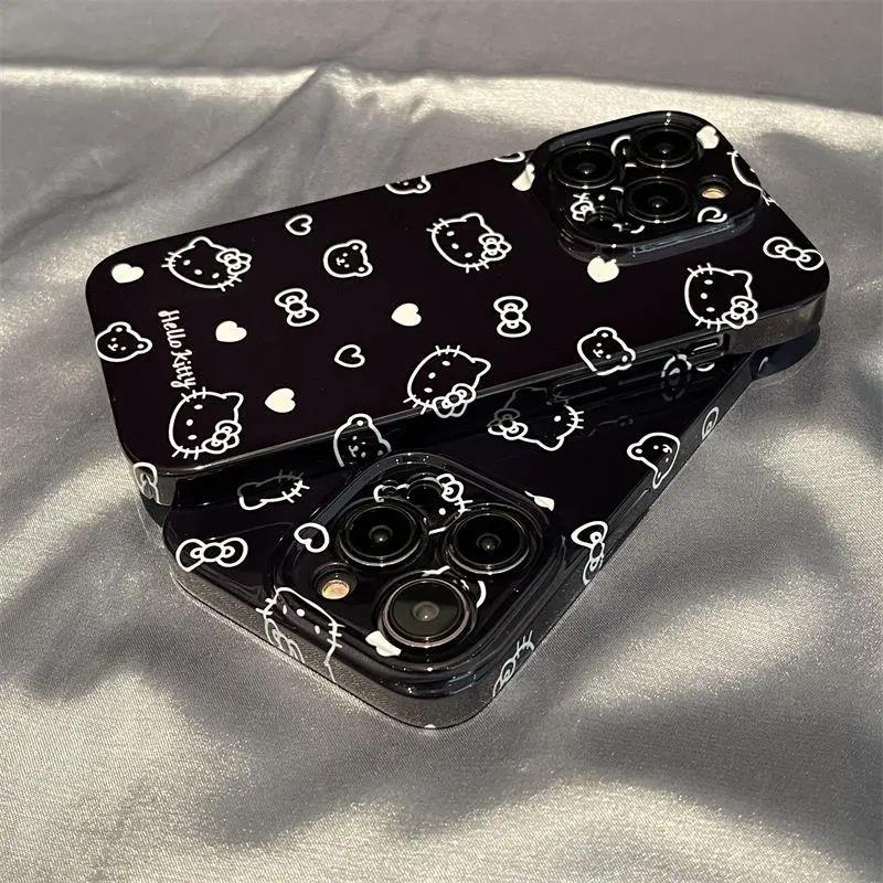 黑底满屏KT猫苹果14手机壳iphone15菲林13pro卡通12全包硬壳7少女