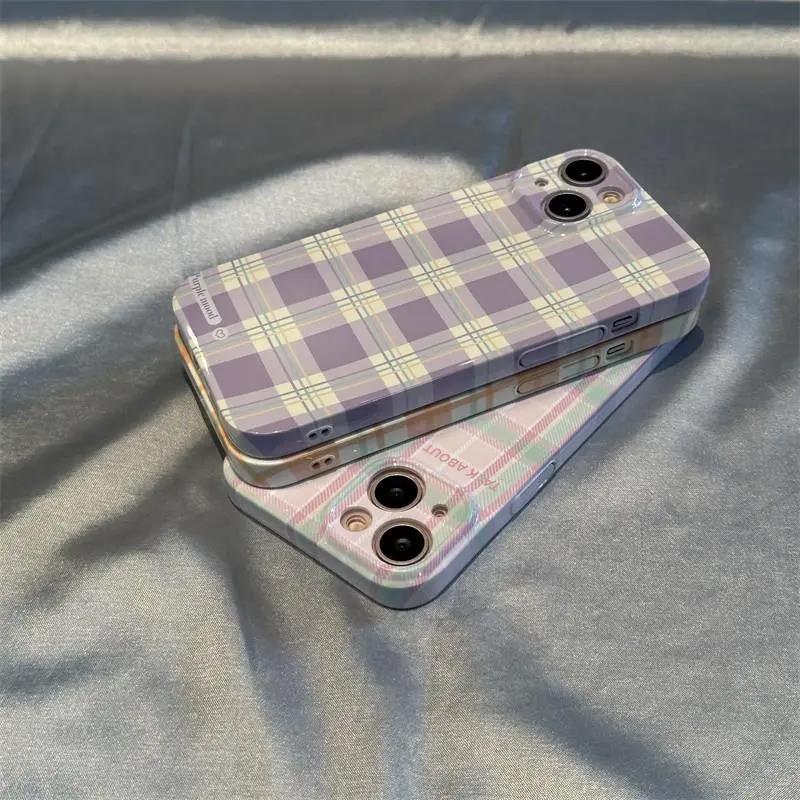 ZHIGE文艺创意格纹苹果14手机壳iphone13promax菲林壳12带防尘网.