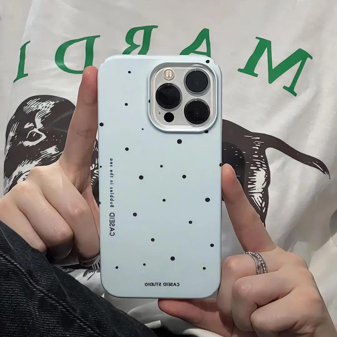蓝底英文黑点苹果14手机壳iphone13promax菲林11全包防摔12简约XS