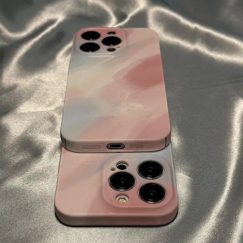粉蓝涂鸦适用iPhone14Plus手机壳13ProMax苹果12全包硬壳11菲林手