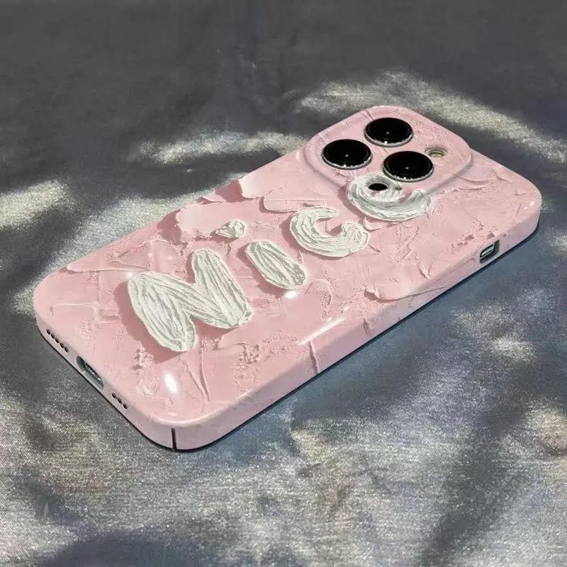 适用【苹果华为oppovivo小米】菲林全包粉色油画手机硬壳ins手机壳.