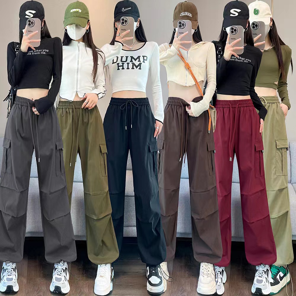 美式工装裤女春秋季2024新款时尚高腰宽松显瘦束脚阔腿两穿休闲裤