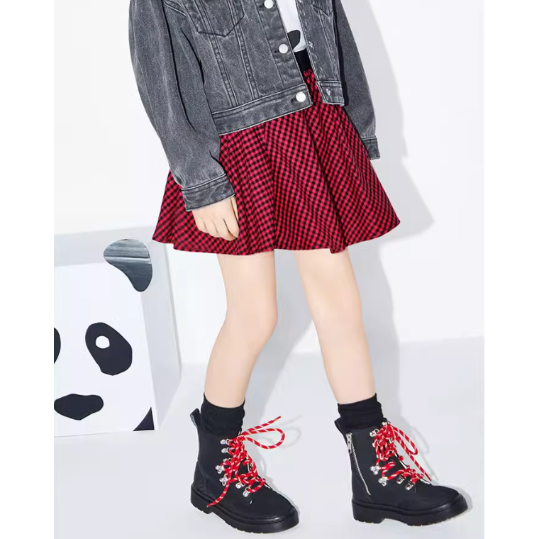 little moco童装半身裙女儿童洋气红色格子a字小短裙#KBO3SKT004
