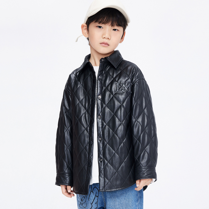 little moco童装冬装新款男女童蛋白皮机车皮衣夹克#KBB4QJK001