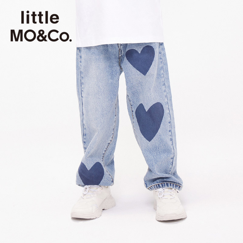 littlemoco童装爱心印花棉牛仔长裤休闲度假直筒裤#KBA3JEN018