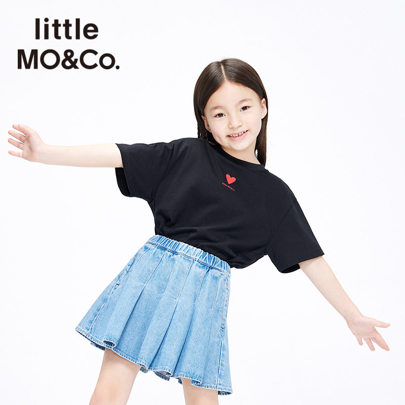 little moco童装春夏新款男女童棉爱心印花短袖T恤#KBB1TEET22