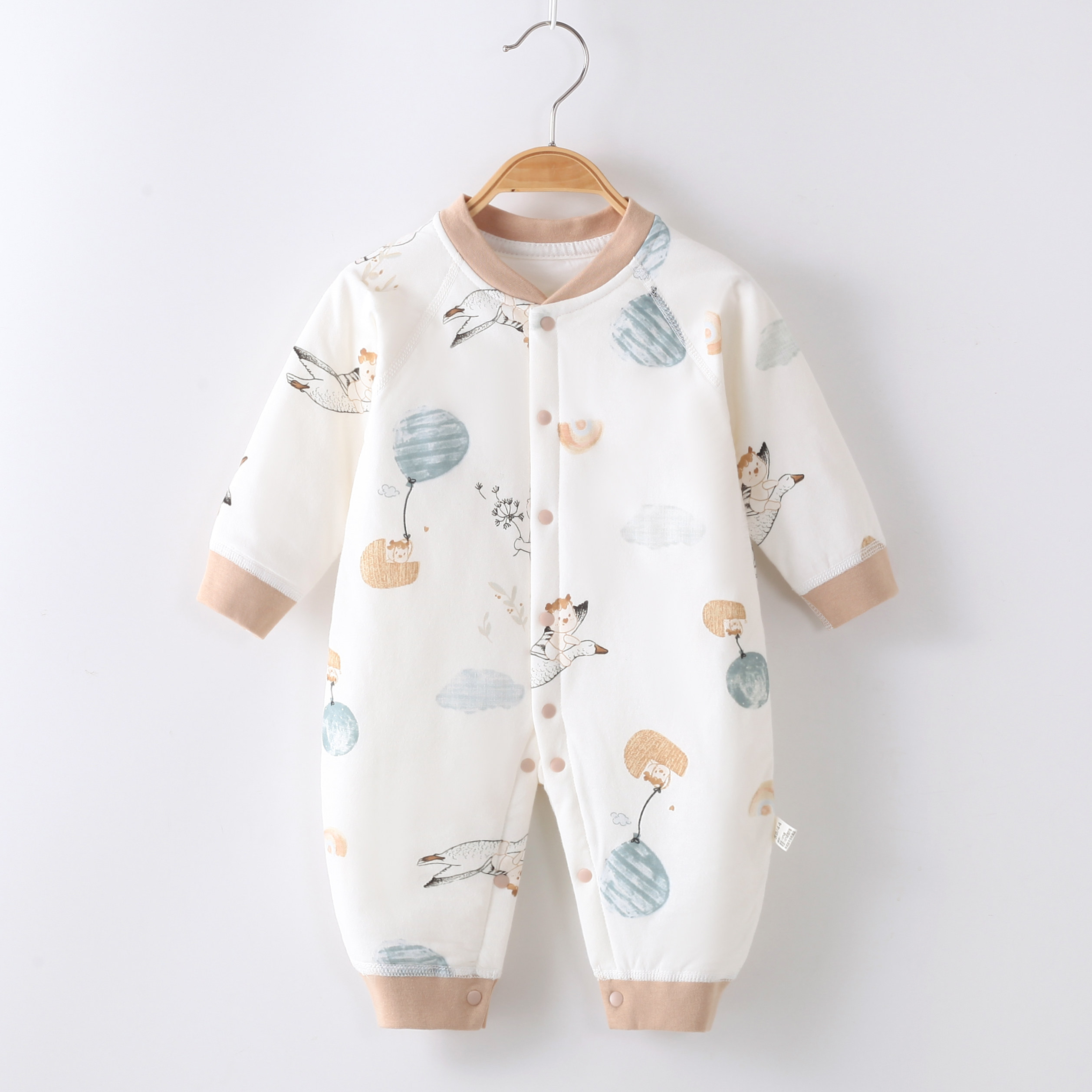婴儿夹棉薄棉连体衣宝宝秋冬季新生儿保暖衣服纯棉外出棉服爬爬服