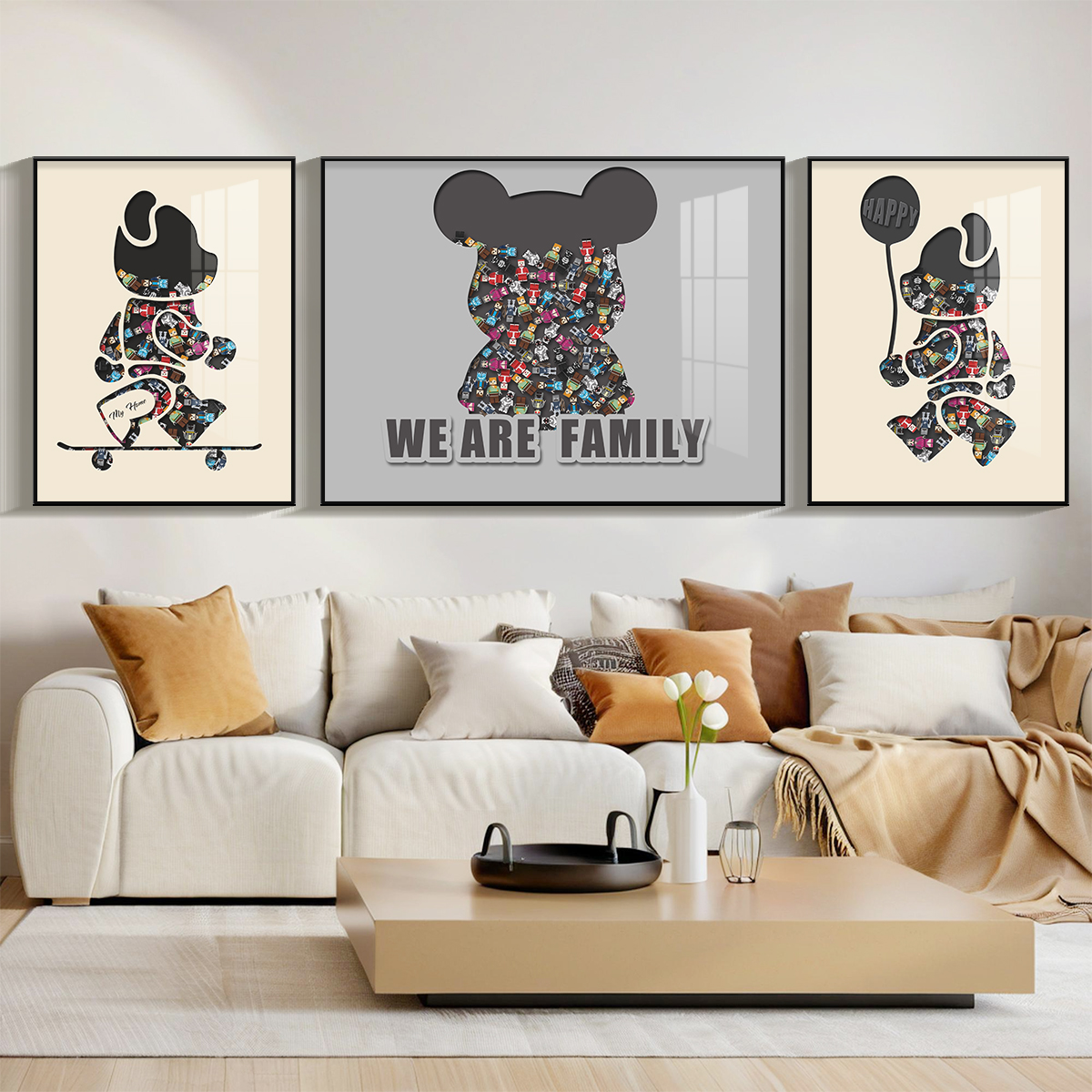 快乐熊客厅质感装饰画防水品质沙发背景墙挂画年轻人沙发背景墙画