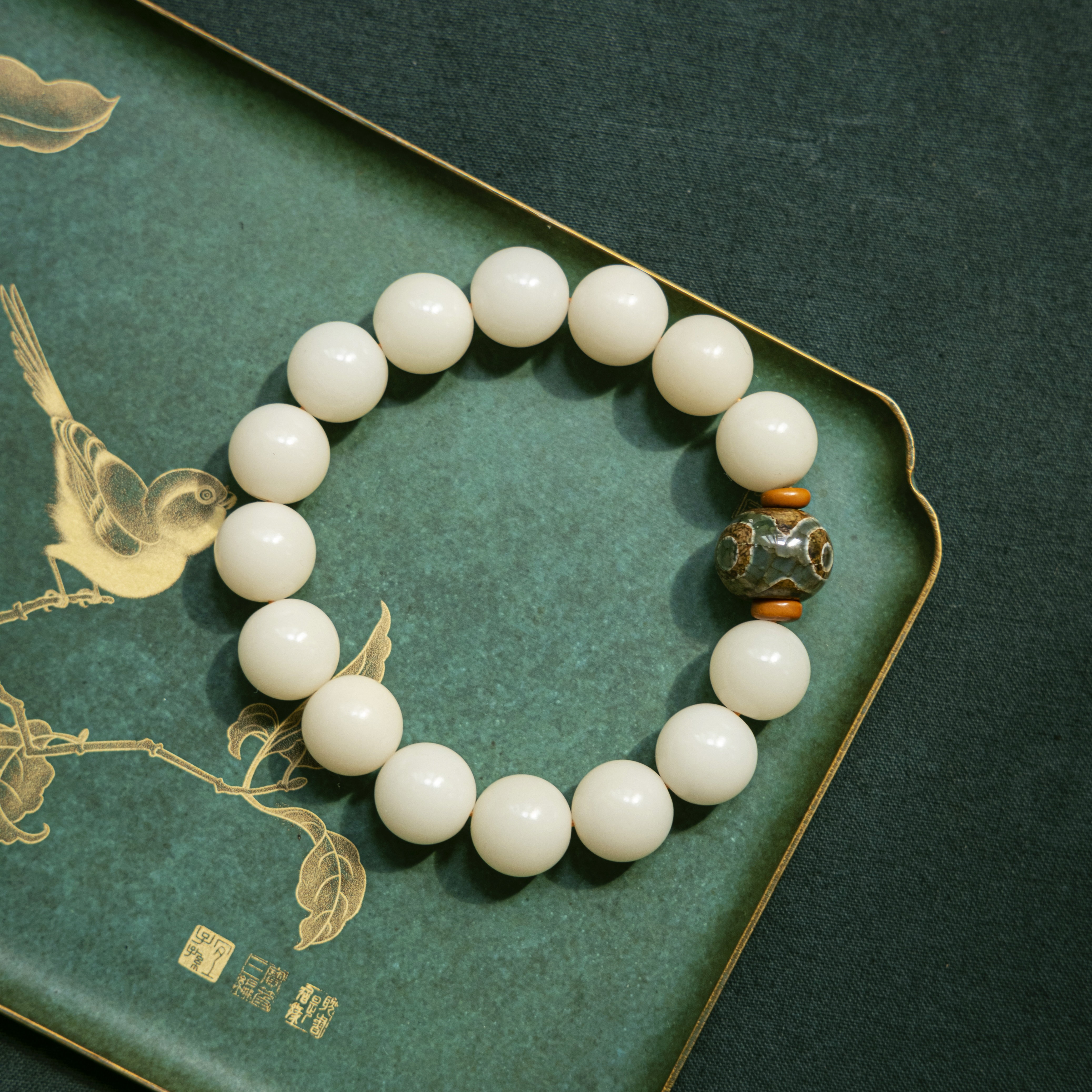 普陀山白玉菩提根手串手链配饰渐变白色时尚手饰国风百搭