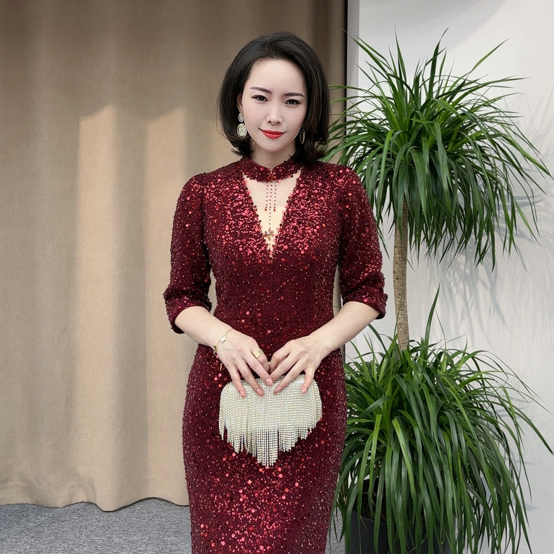 红印象高定喜婆婆喜妈妈显瘦优雅端庄大气时尚气质婚宴礼服