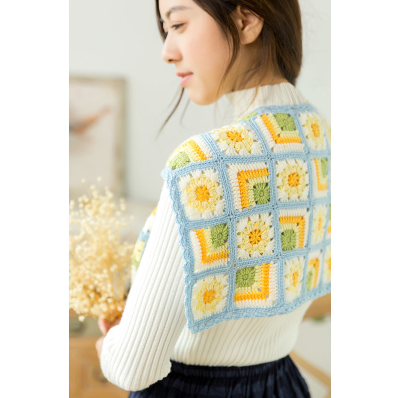 趣织社祖母方格拼花披肩diy手工毛线团编织披肩材料包鑌