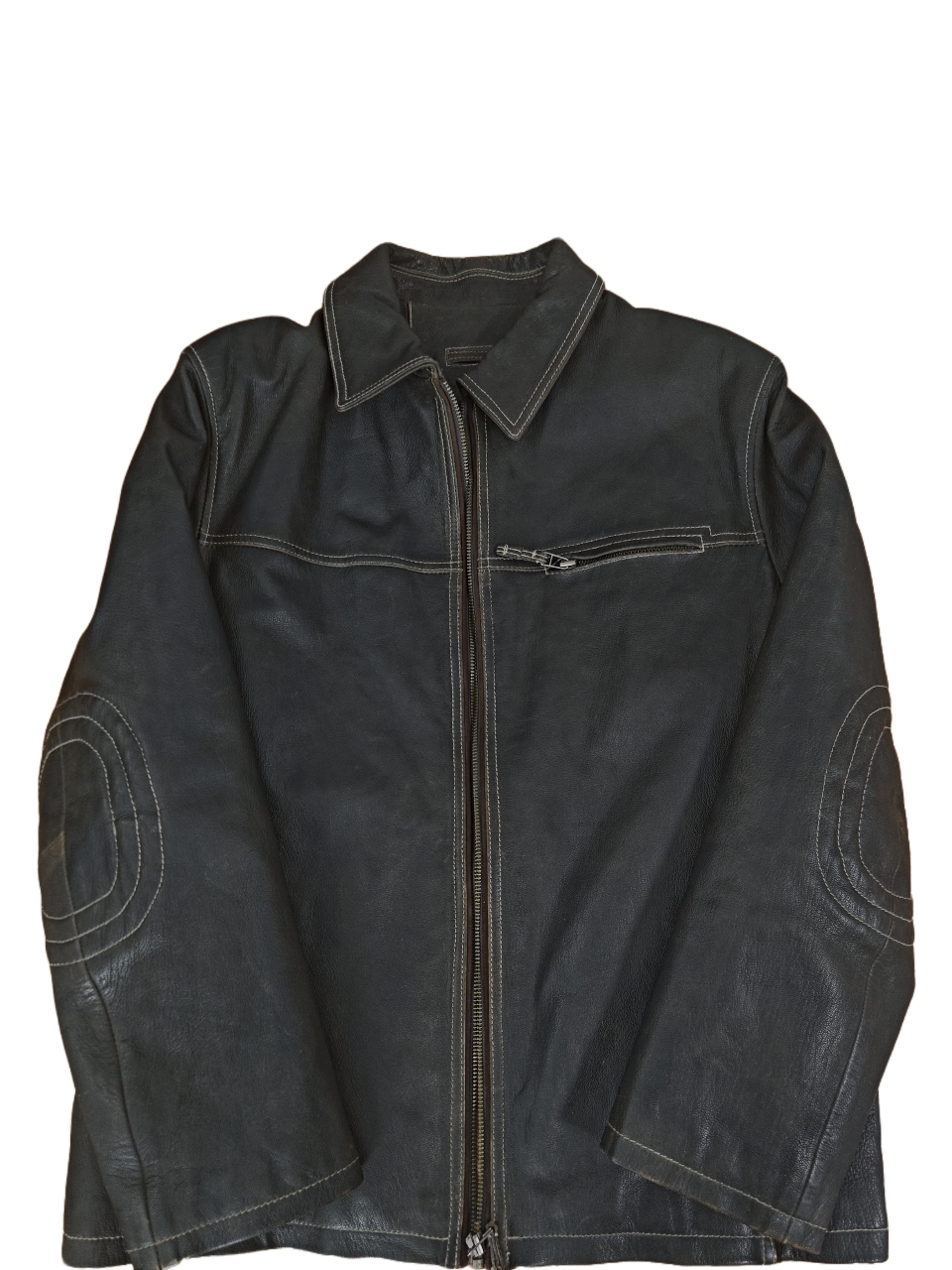 Vintage重工复古大码男士美式休闲经典翻领防风秋冬立领真皮衣