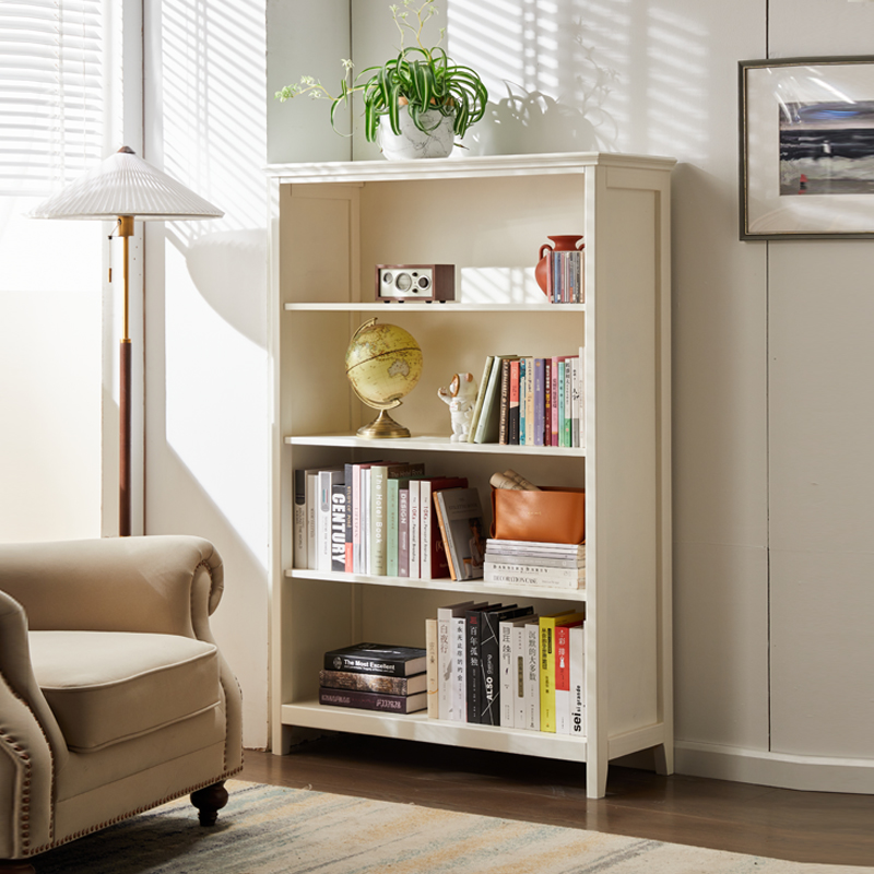 实木美式书柜落地置物架书架靠墙组合高矮收纳柜简约现代儿童书橱