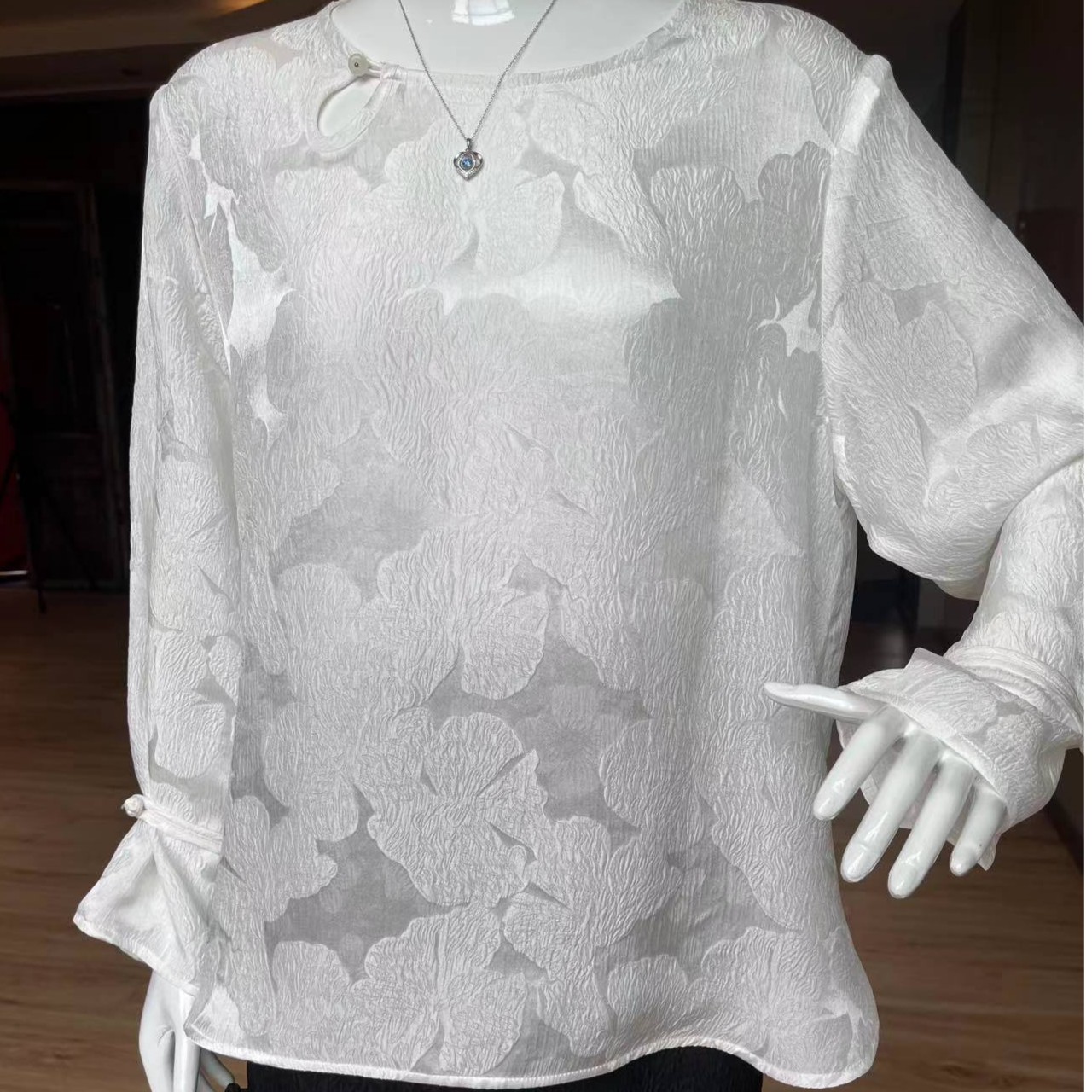 309-399长袖上衣国风桑蚕丝水滴领长袖时尚上衣