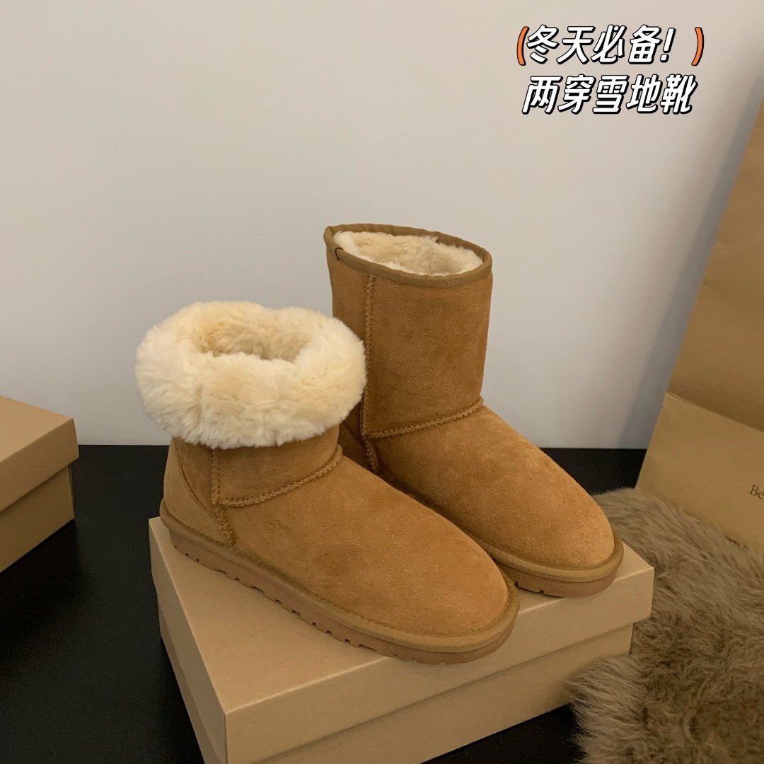 冬季森马潮雪地靴女2023新款冬季皮毛一体加绒加厚中筒保暖棉鞋子