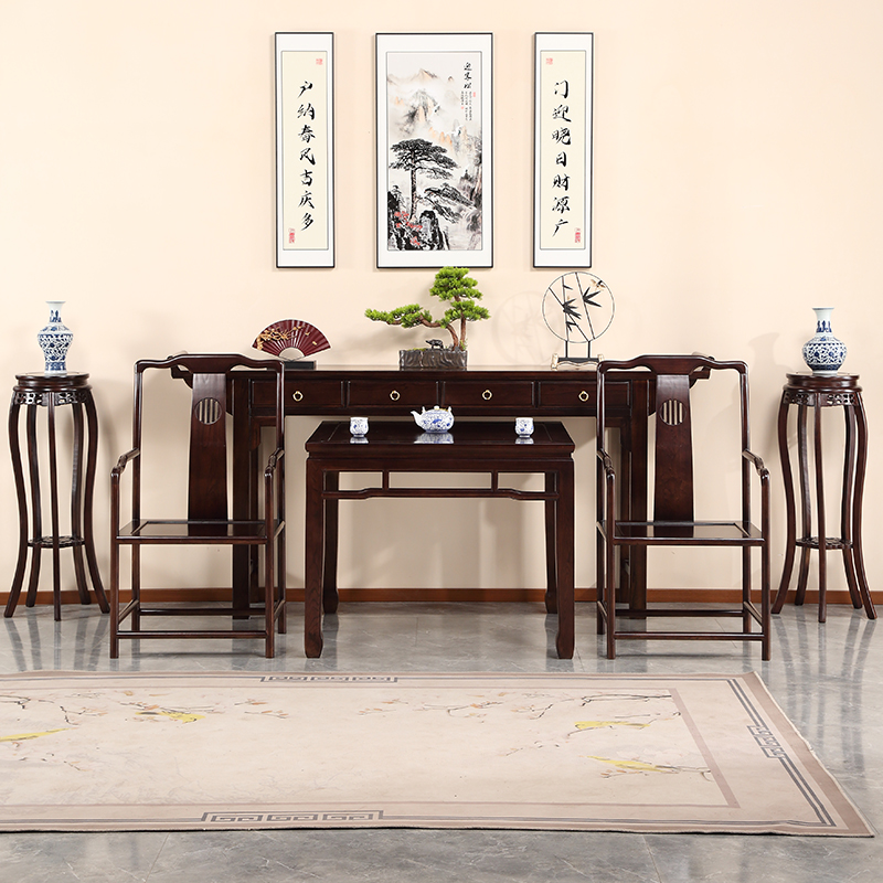 全实木老榆木新中式条案四件套中堂六件套八仙桌堂屋实木家具