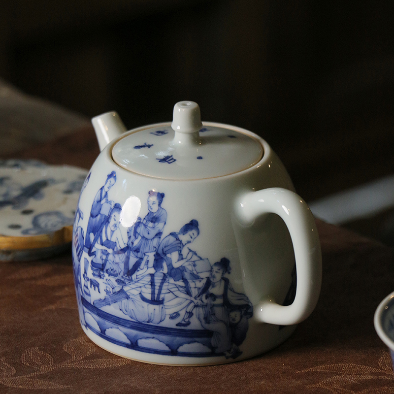  鼎宗妙也景德镇纯手工手绘陶瓷 勘书图卷 茶壶