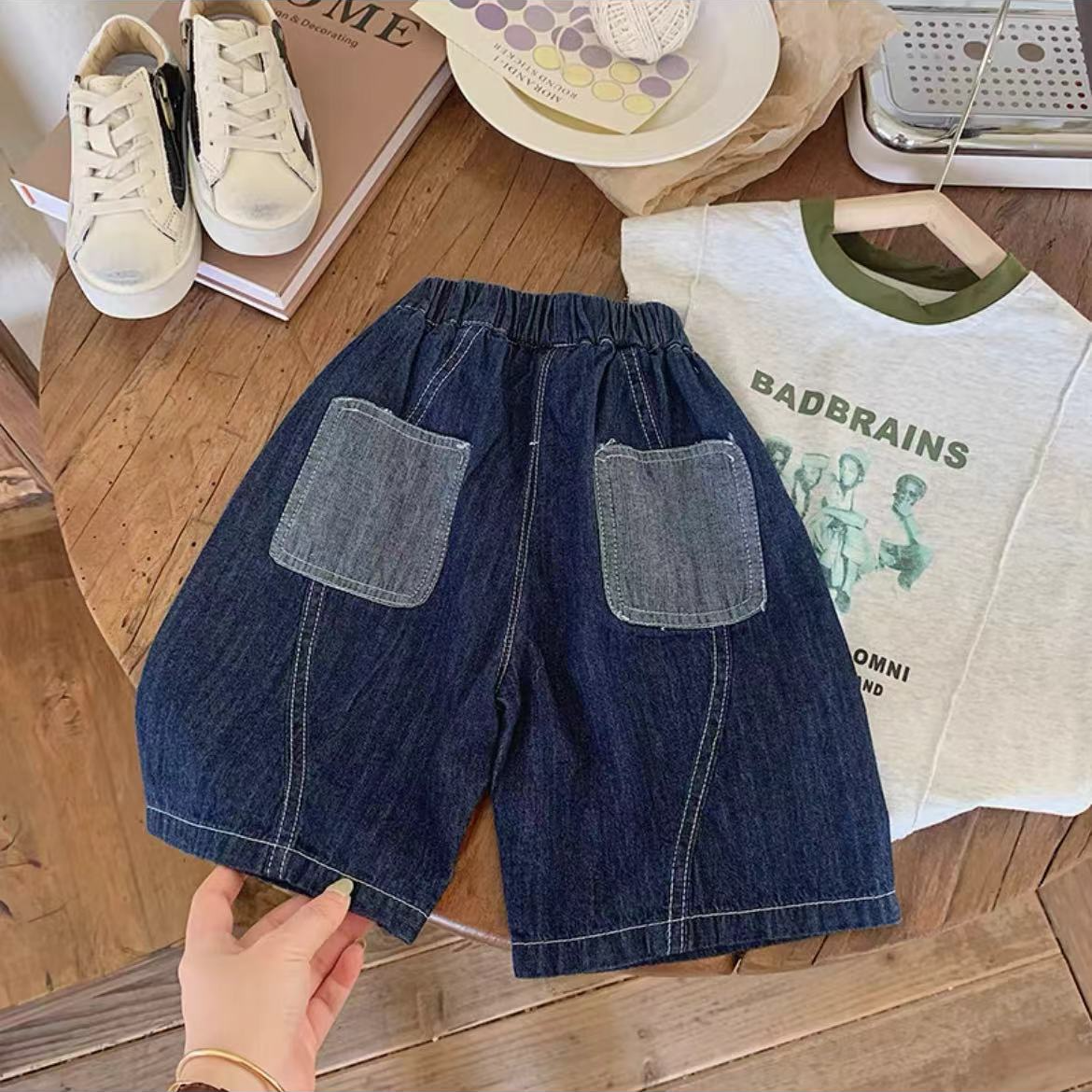 K005男女童中性牛仔短裤韩版夏季五分中裤儿童中大童休闲宽松裤子
