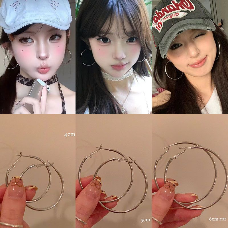 PP同款千禧辣妹素圈大耳环气质高级感独特绝美耳饰女耳圈耳夹耳钉