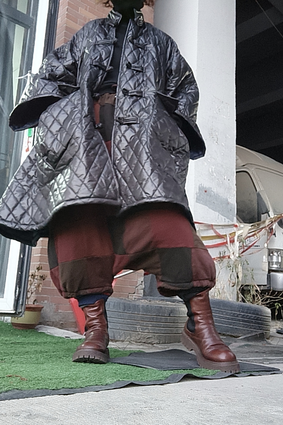 无吊牌黑色宽松大版立领盘扣长棉服上衣