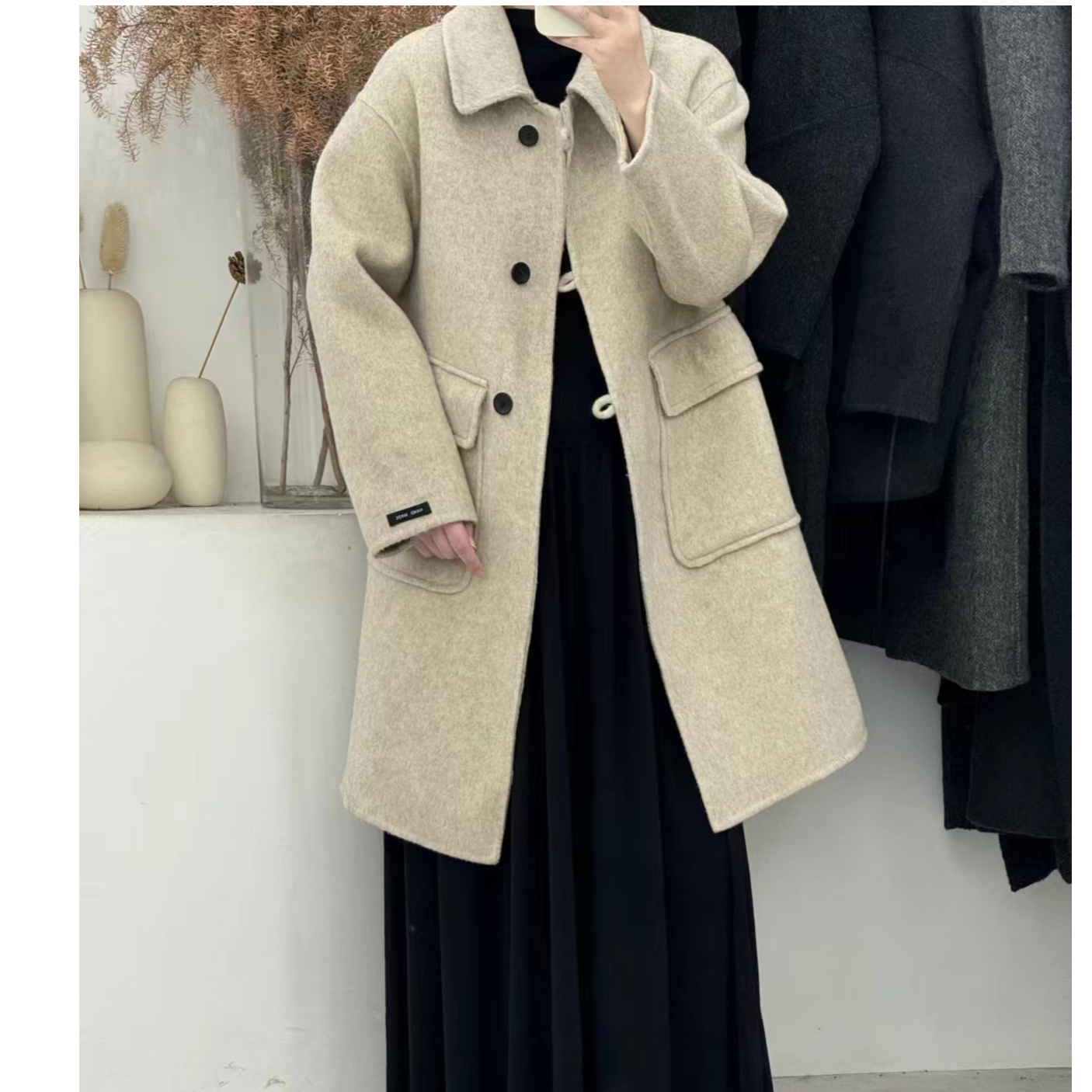 24秋冬中长款时尚简约翻领双面呢外套D8825大衣外套